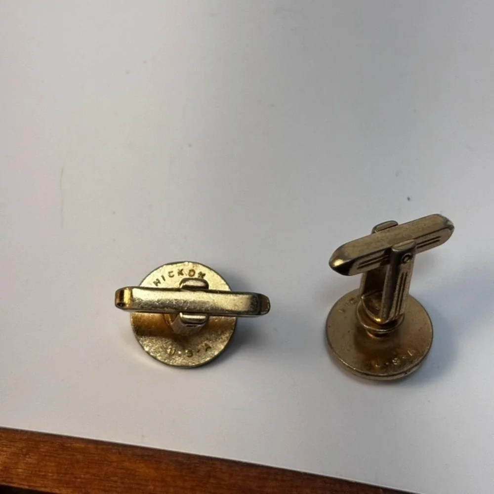 Vintage Cuff Links Lot Gold Tone Oval Round Mid Century Hickok